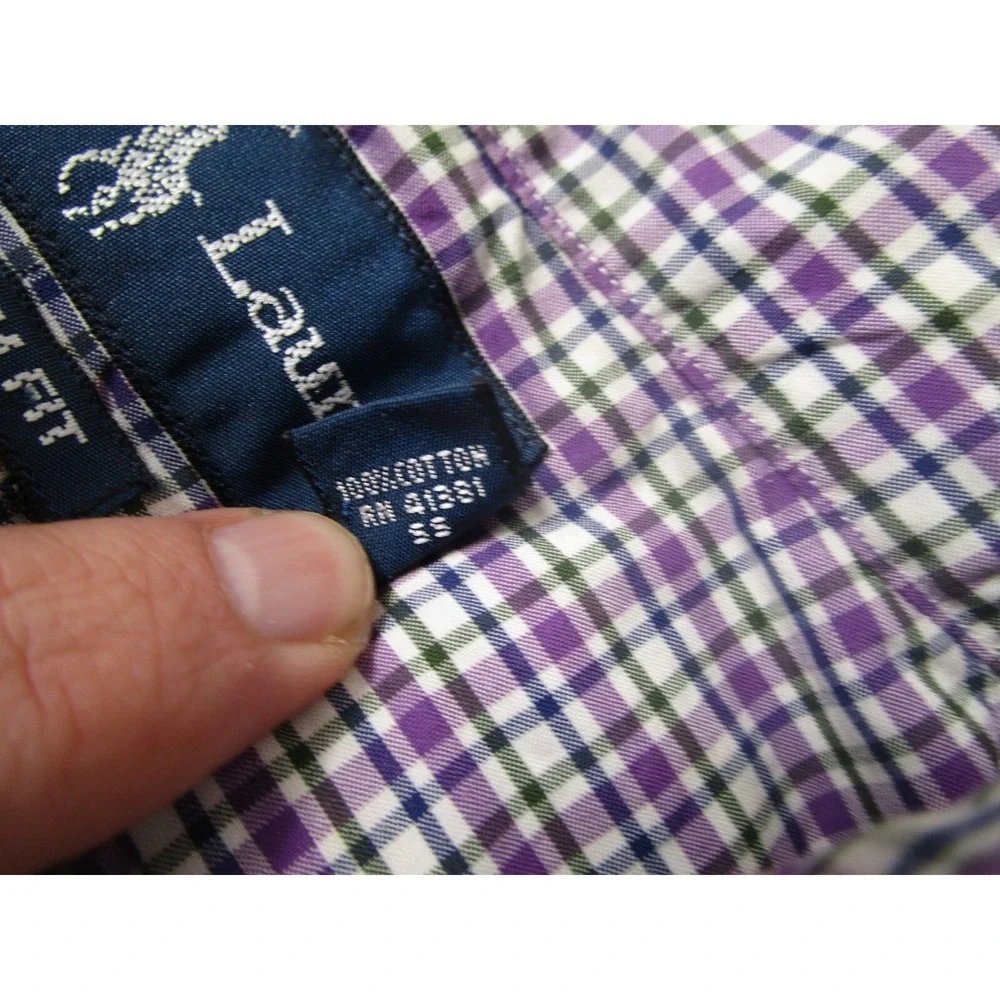 Ralph Lauren Shirt Mens 17.5 Purple Checked Custom Fit Business Casual Preppy‎